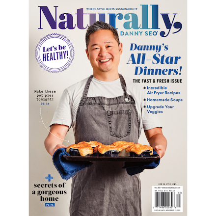 Naturally, Danny Seo magazine cover. Man in apron holding baked goods.